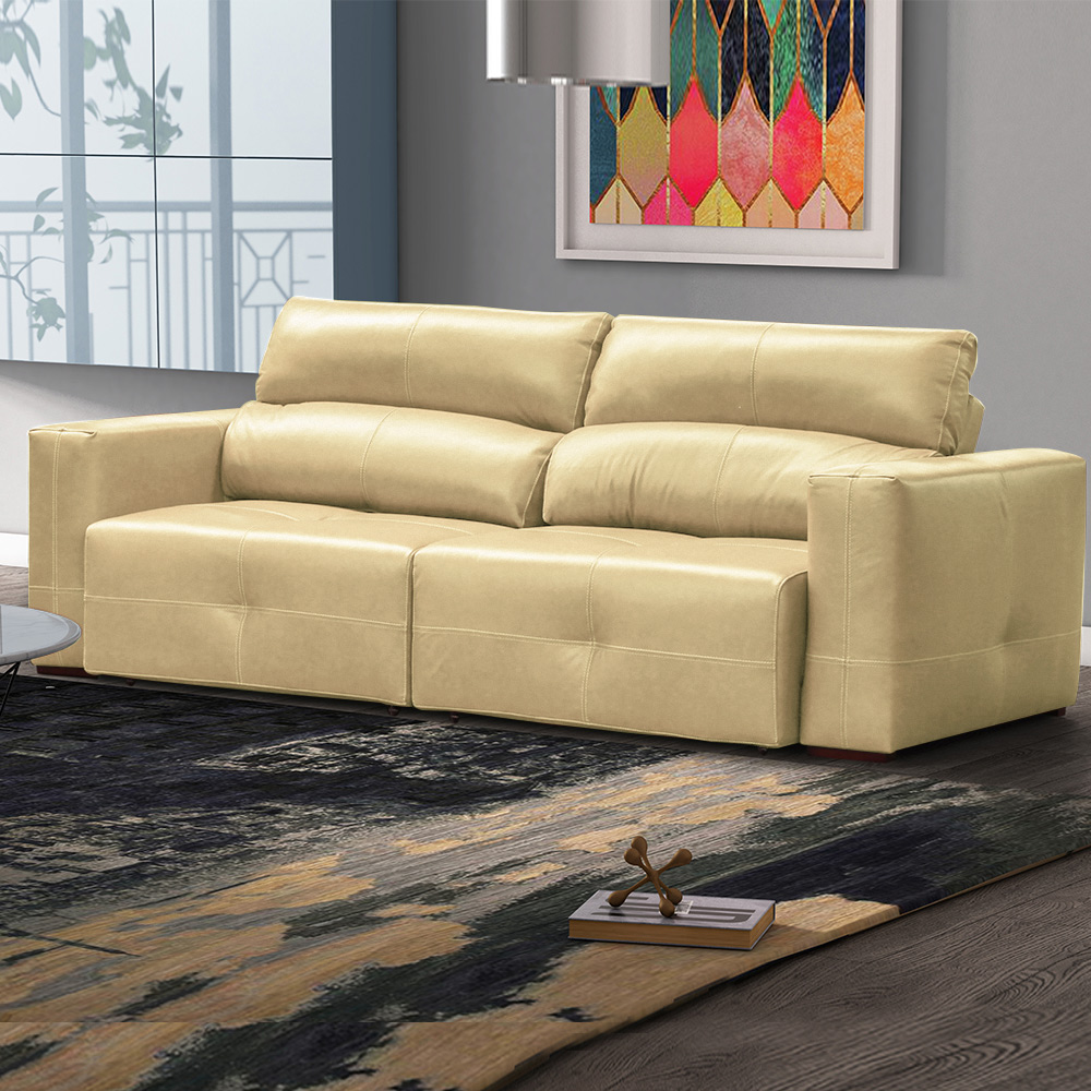 Sofá Decorativo Monica 3 Lugares Sala de estar 252cm Reclinável e Retrátil Couro Creme G40 - Gran Belo