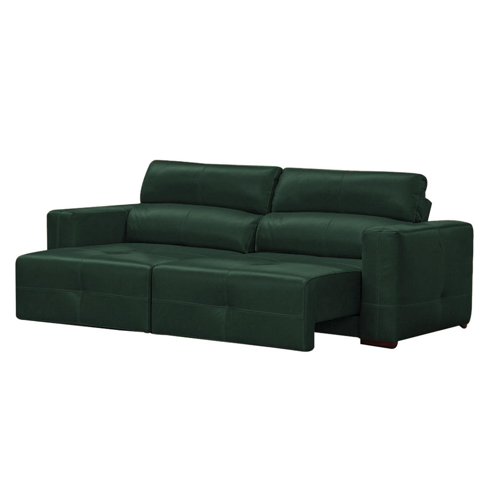 Sofá Decorativo Monica 3 Lugares Sala de estar 252cm Reclinável e Retrátil Couro Verde Esmeralda Brilho G40 - Gran Belo