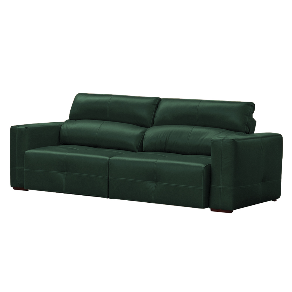 Sofá Decorativo Monica 3 Lugares Sala de estar 252cm Reclinável e Retrátil Couro Verde Esmeralda Brilho G40 - Gran Belo