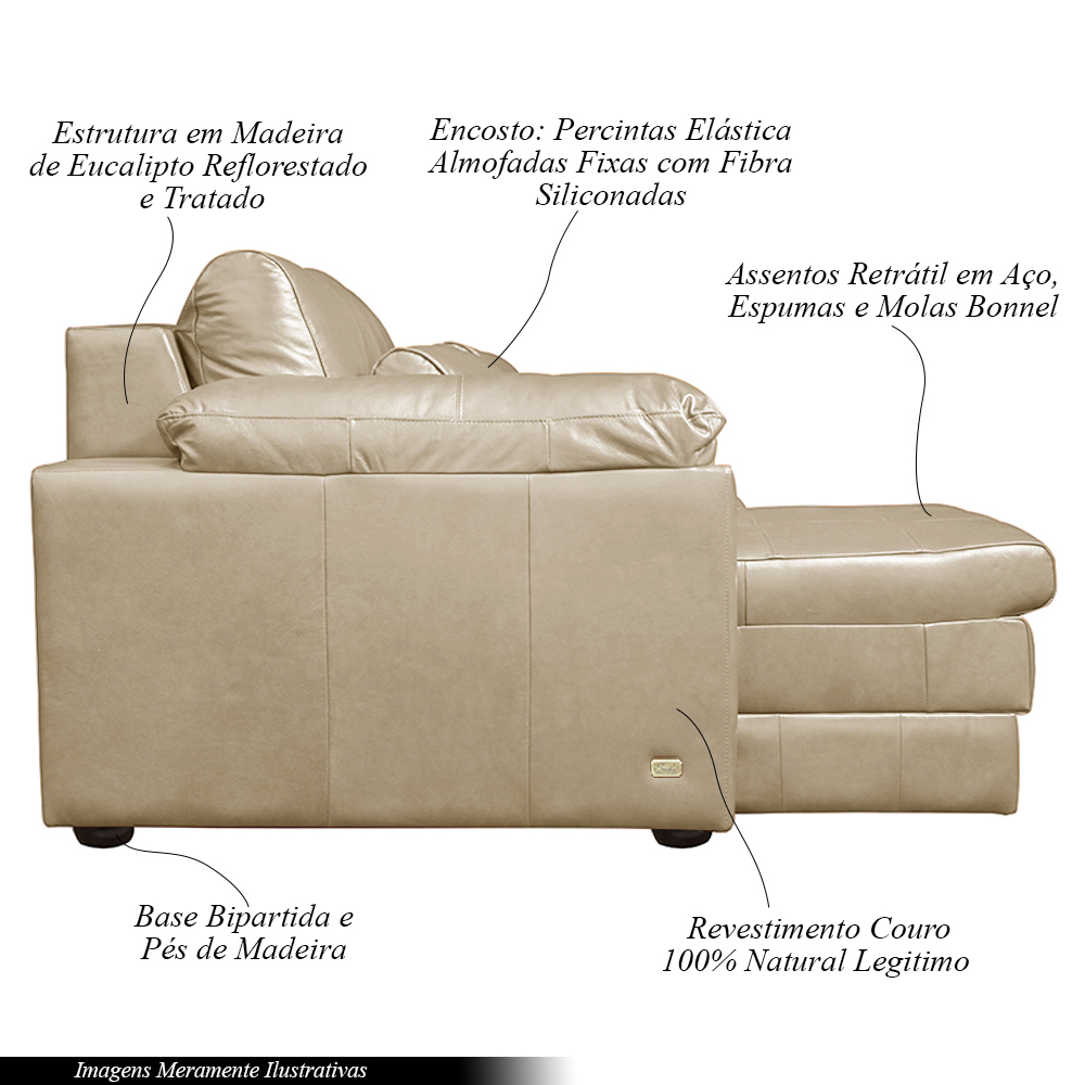 Sofá Decorativo Piece Bipartido Retrátil Sala de Estar 175cm Couro Bege G58 - Gran Belo