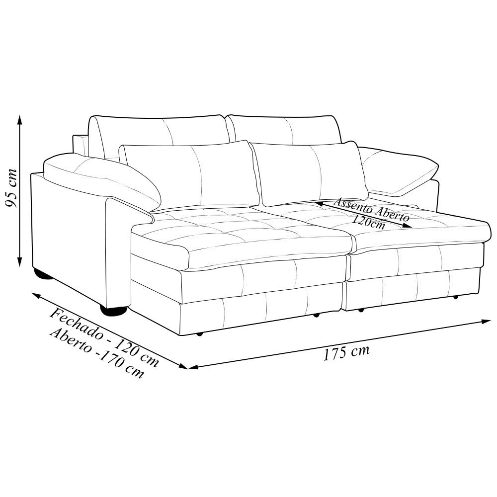 Sofá Decorativo Piece Bipartido Retrátil Sala de Estar 175cm Couro Conhaque G58 - Gran Belo