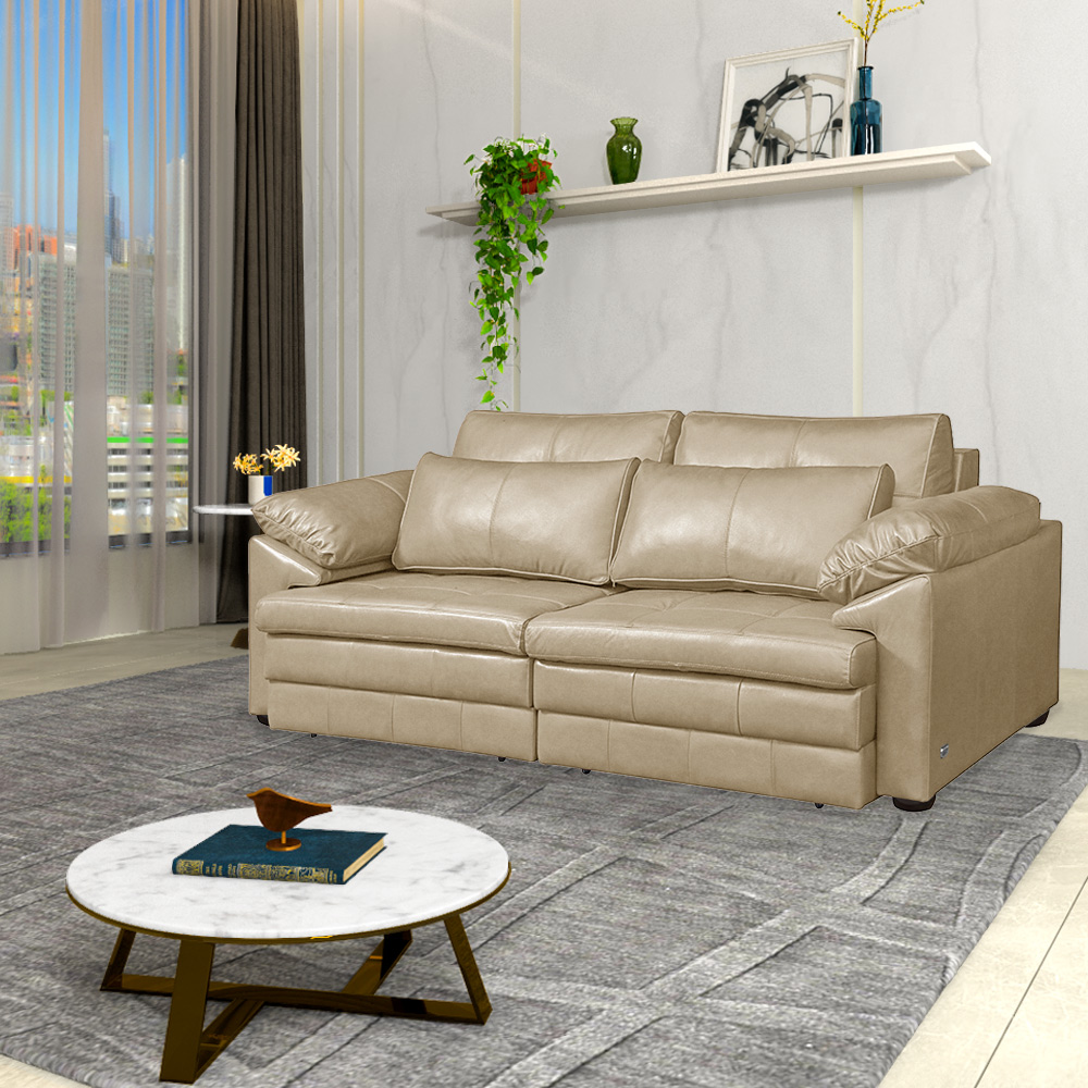 Sofá Decorativo Piece Bipartido Retrátil Sala de Estar 215cm Couro Bege G58 - Gran Belo