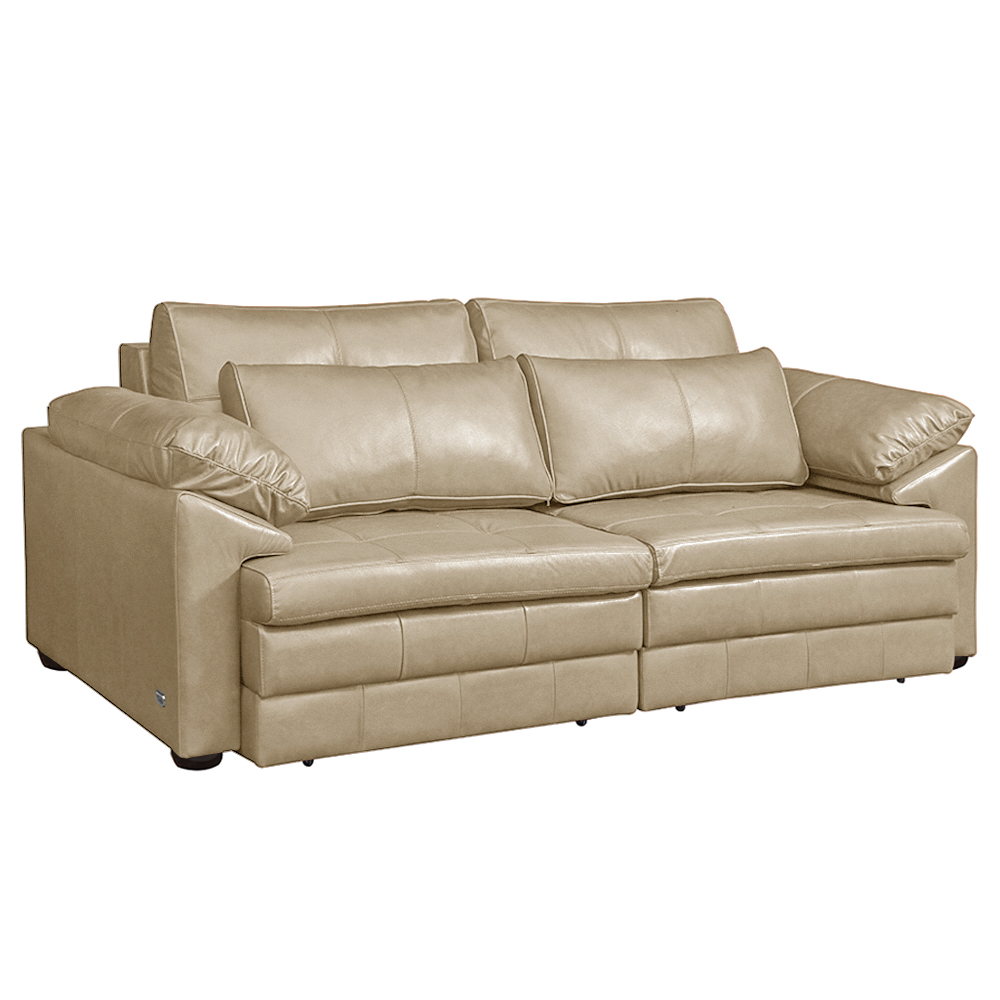 Sofá Decorativo Piece Bipartido Retrátil Sala de Estar 215cm Couro Bege G58 - Gran Belo
