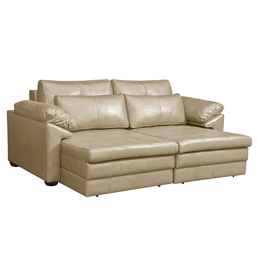Sofá Decorativo Piece Bipartido Retrátil Sala de Estar 215cm Couro Bege G58 - Gran Belo