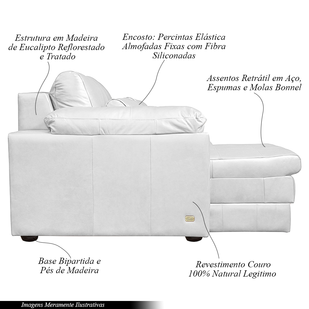 Sofá Decorativo Piece Bipartido Retrátil Sala de Estar 215cm Couro Branco G58 - Gran Belo