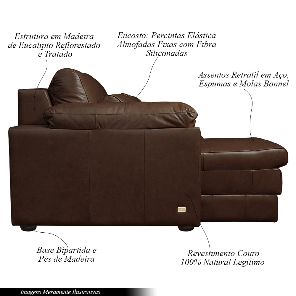 Sofá Decorativo Piece Bipartido Retrátil Sala de Estar 215cm Couro Caramelo G58 - Gran Belo