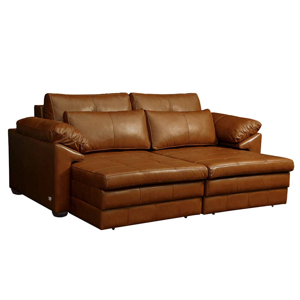 Sofá Decorativo Piece Bipartido Retrátil Sala de Estar 215cm Couro Conhaque G58 - Gran Belo