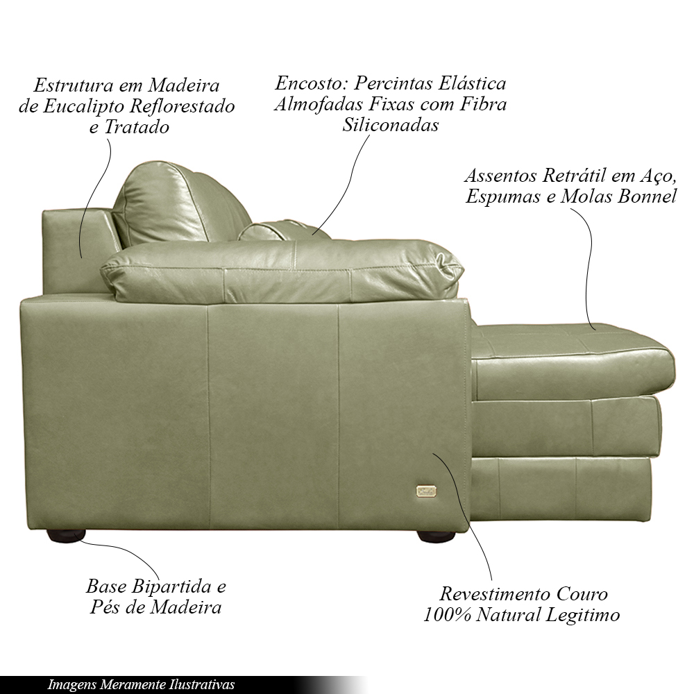 Sofá Decorativo Piece Bipartido Retrátil Sala de Estar 215cm Couro Fendi G58 - Gran Belo