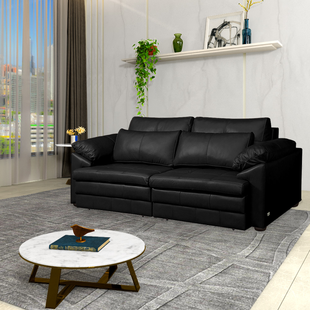 Sofá Decorativo Piece Bipartido Retrátil Sala de Estar 215cm Couro Preto G58 - Gran Belo