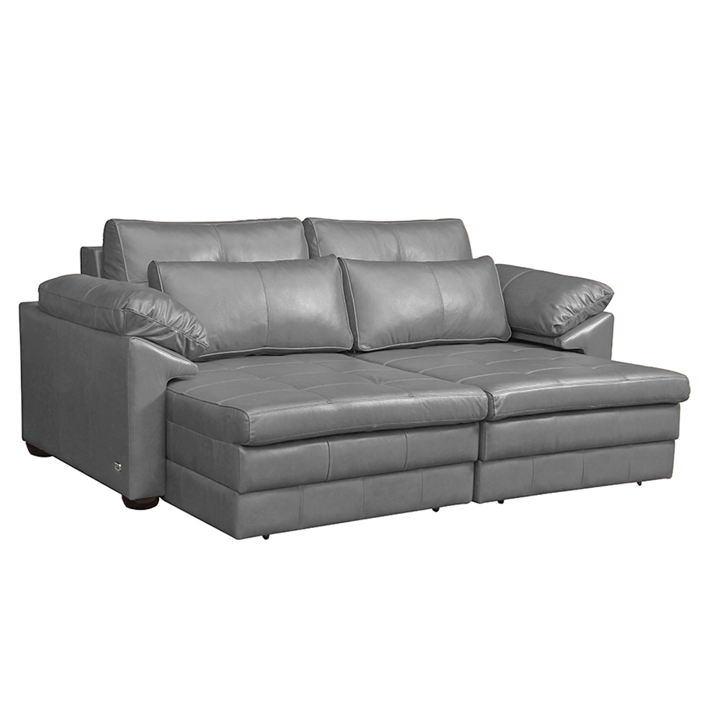 Sofá Decorativo Piece Bipartido Retrátil Sala de Estar 250cm Couro Cinza G58 - Gran Belo