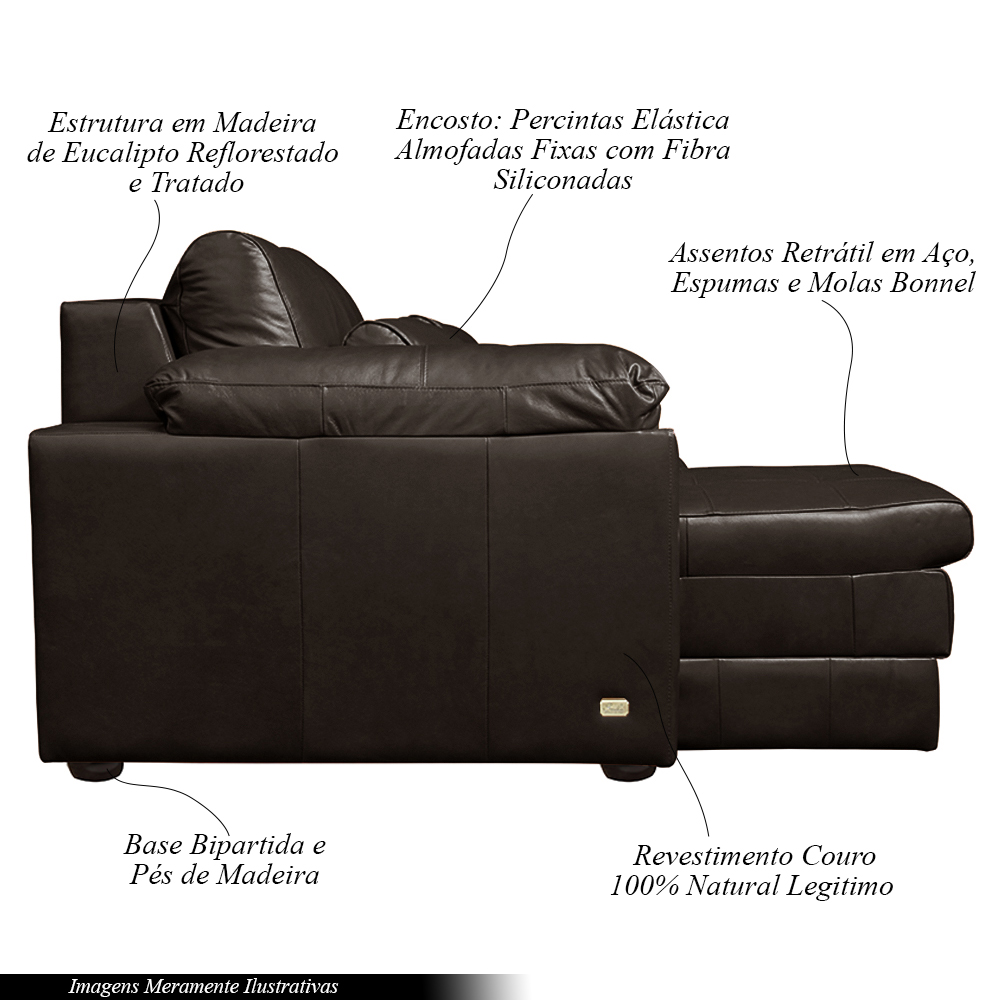 Sofá Decorativo Piece Bipartido Retrátil Sala de Estar 250cm Couro Marrom G58 - Gran Belo
