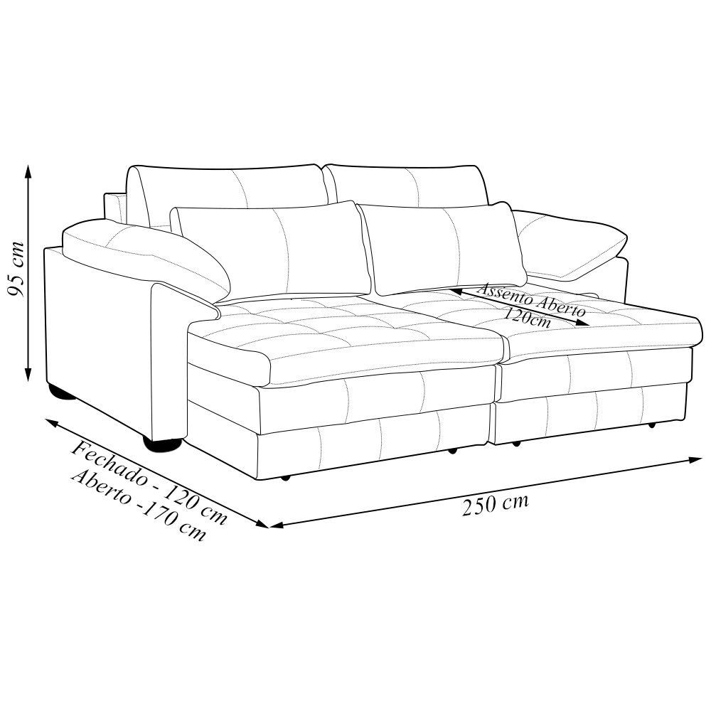 Sofá Decorativo Piece Bipartido Retrátil Sala de Estar 250cm Couro Marrom G58 - Gran Belo
