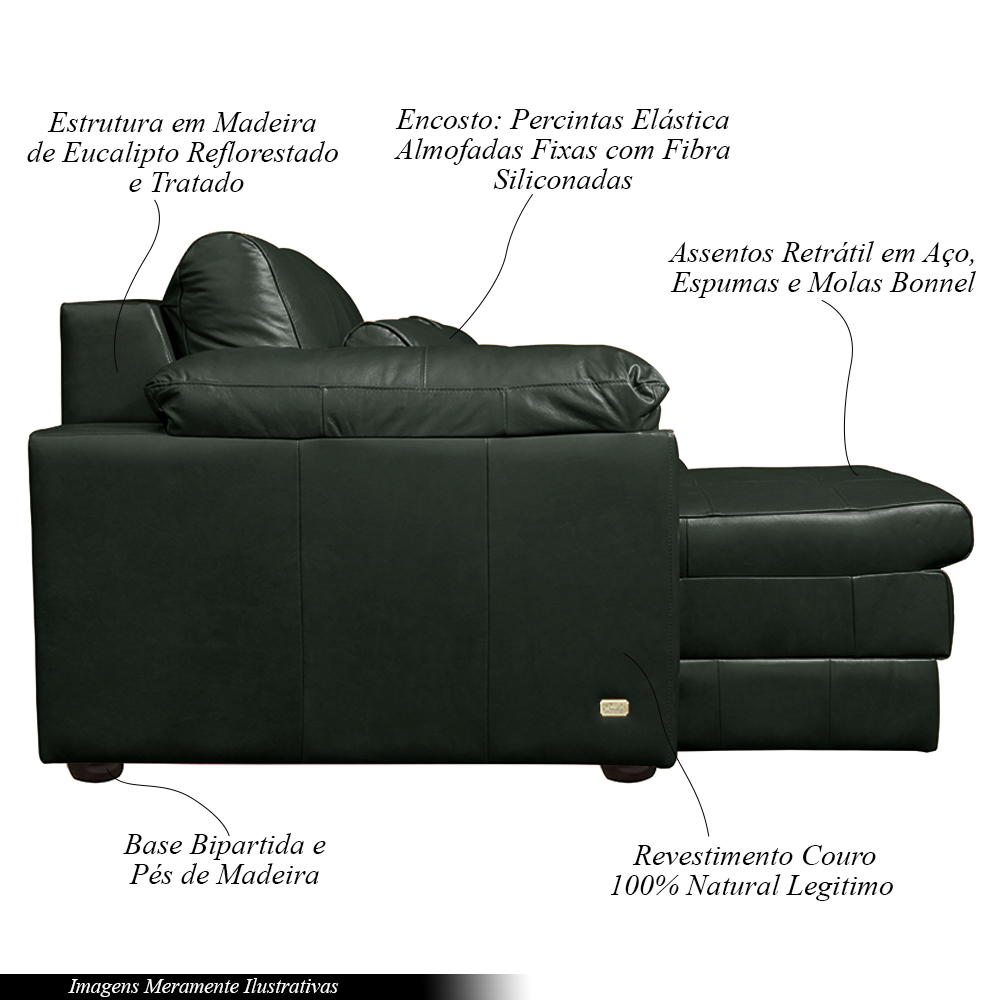 Sofá Decorativo Piece Bipartido Retrátil Sala de Estar 250cm Couro Verde G58 - Gran Belo