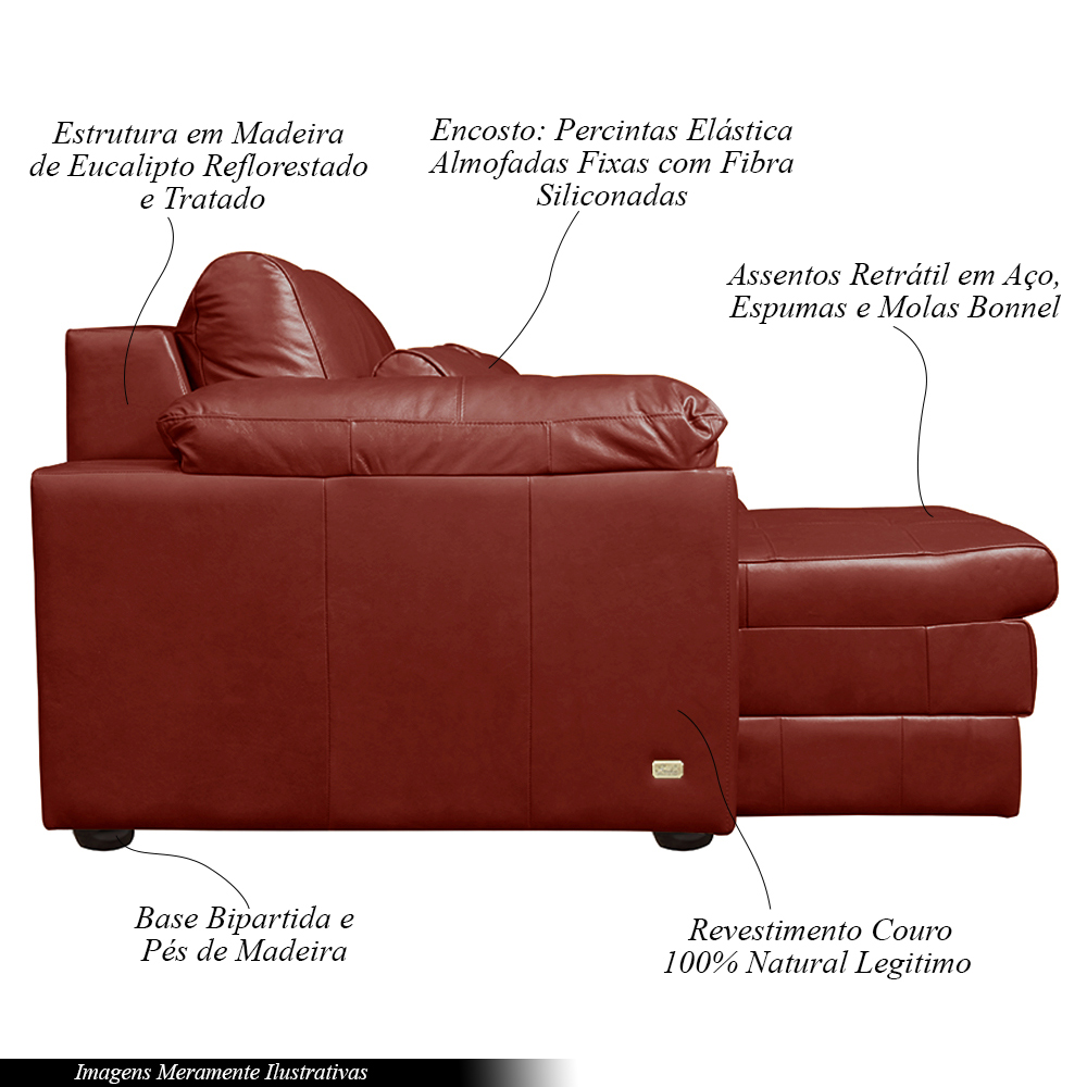 Sofá Decorativo Piece Bipartido Retrátil Sala de Estar 250cm Couro Vermelho G58 - Gran Belo
