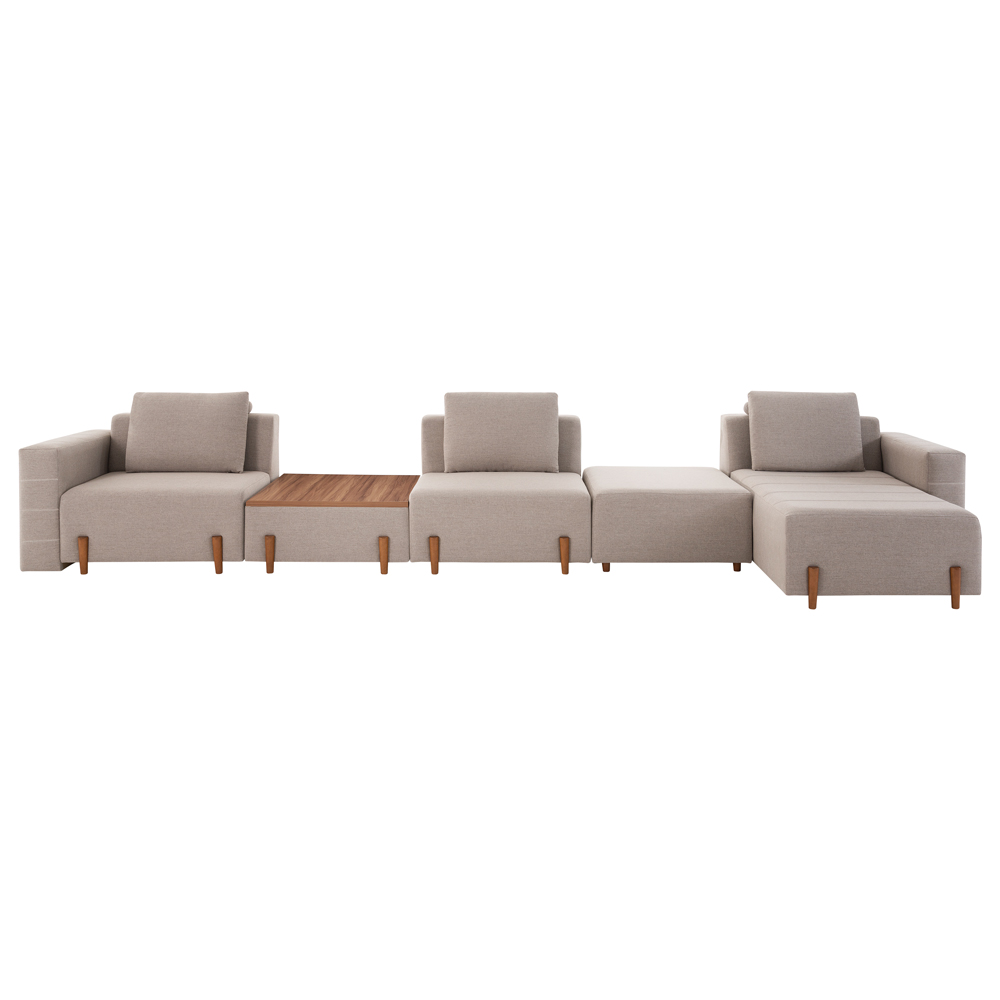 Sofá Decorativo Pierre 5 Módulos Linho Bege/Noce G66 - Gran Belo