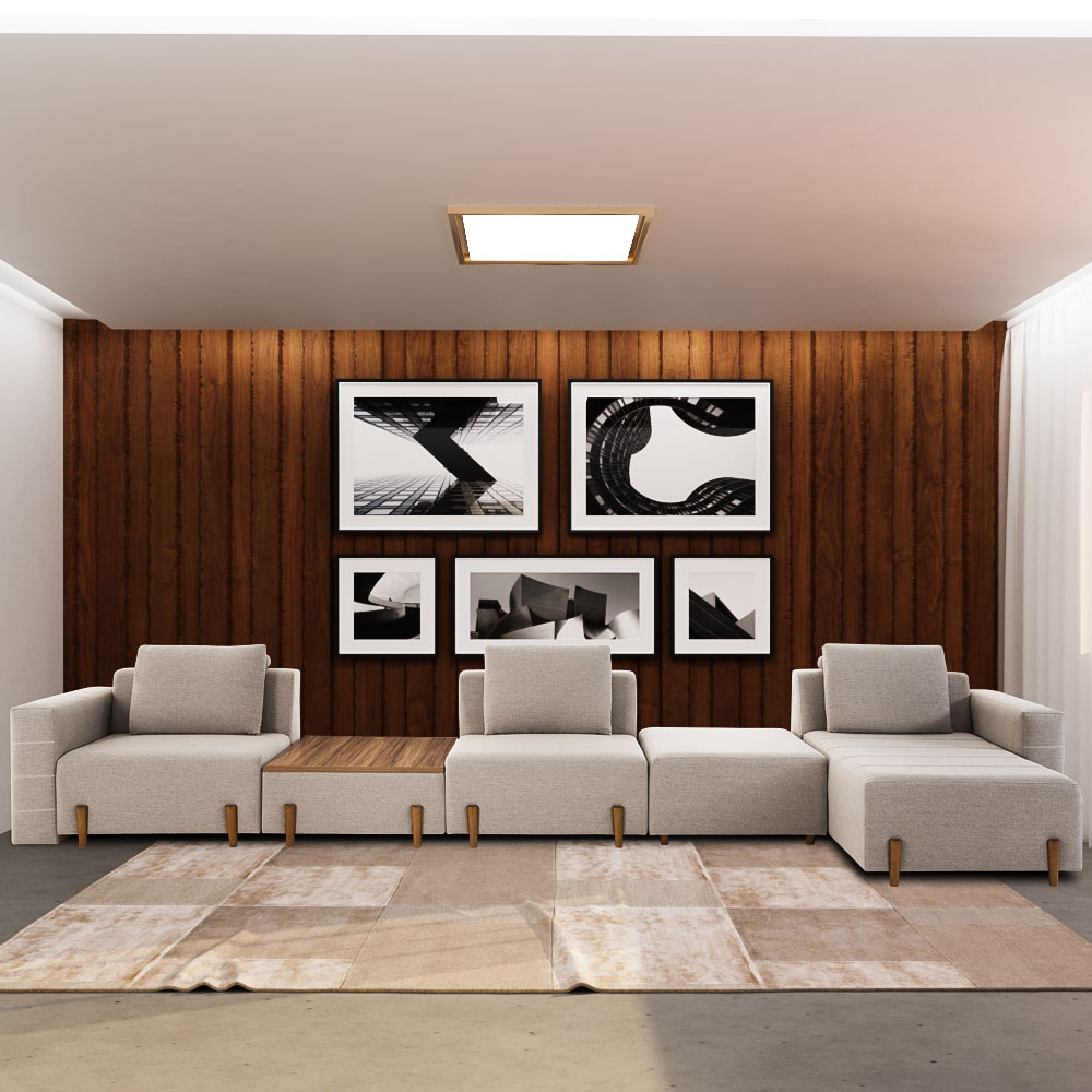 Sofá Decorativo Pierre 5 Módulos Linho Bege/Noce G66 - Gran Belo