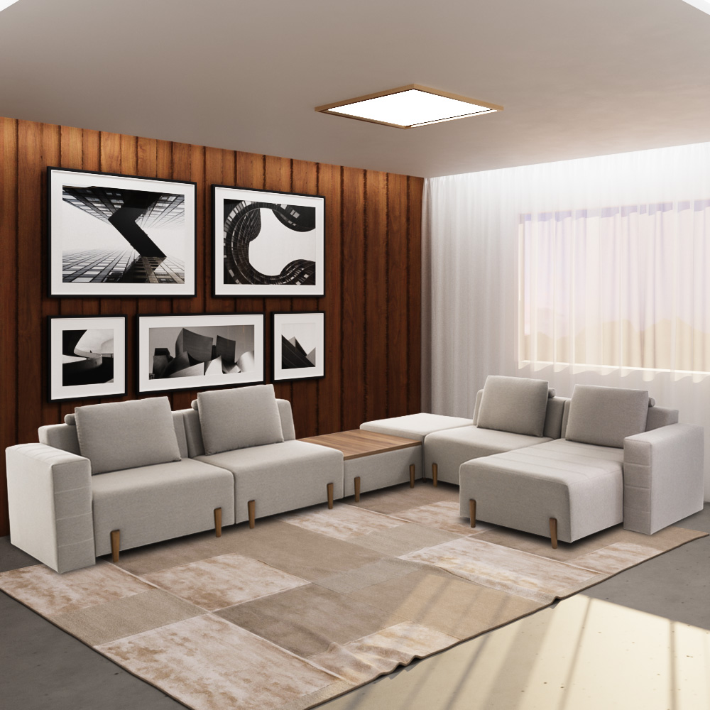 Sofá Decorativo Pierre 6 Módulos Linho Bege/Noce G66 - Gran Belo