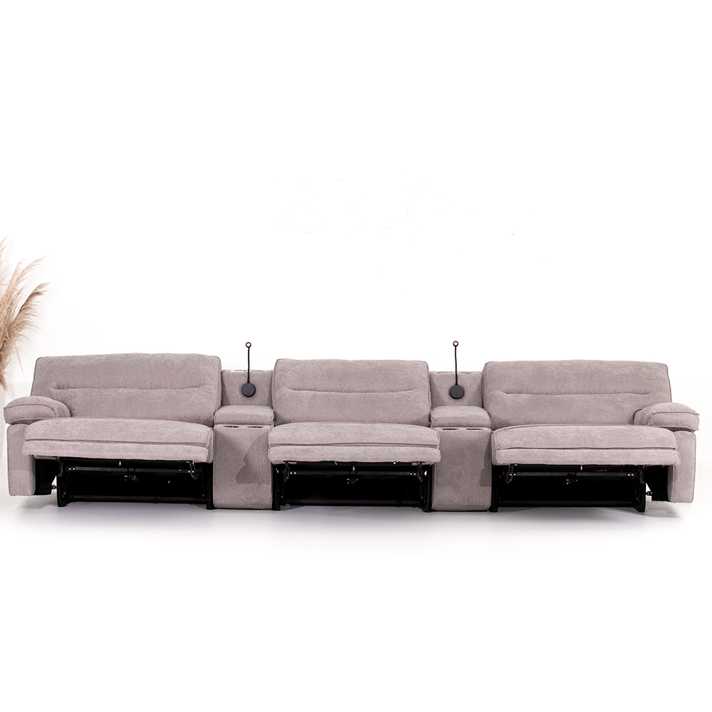 Sofá Decorativo Sala de Cinema Swift Elétrico Reclinável c/Porta Copos Baú Cooler Linho Cinza G81 - Gran Belo