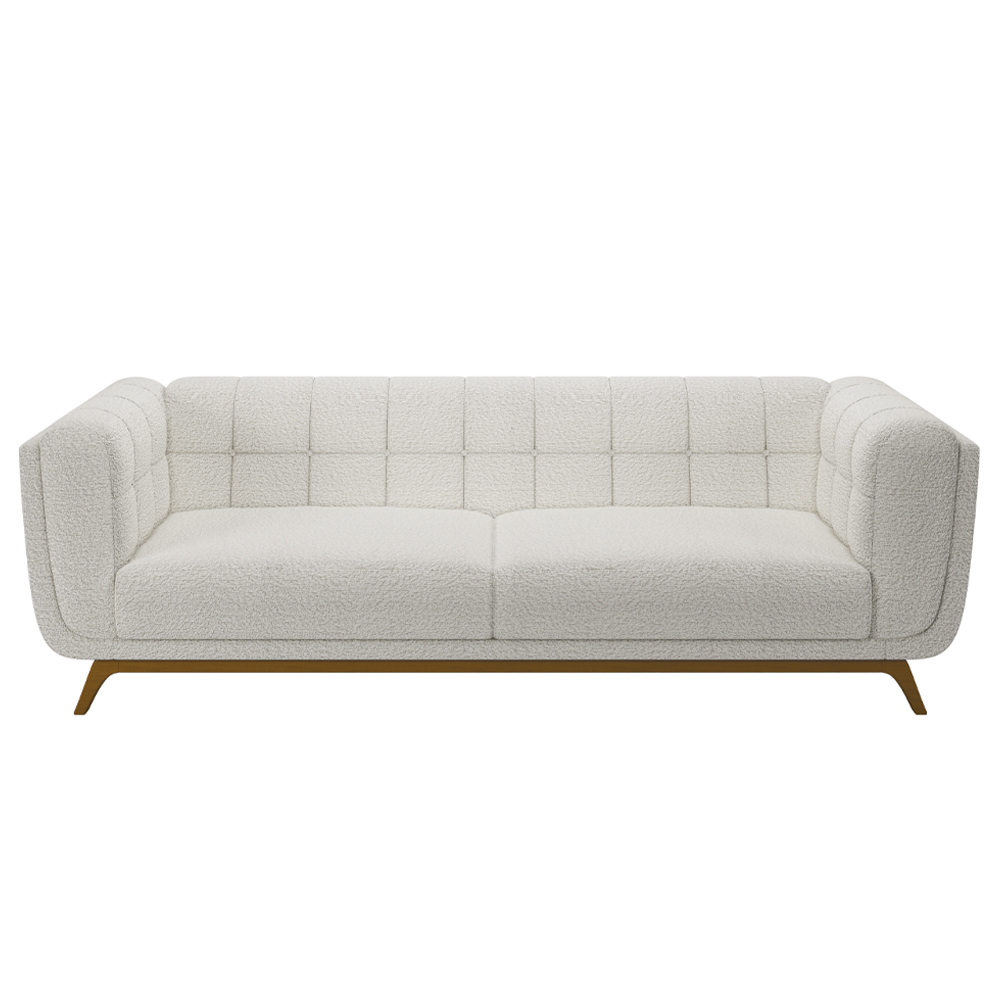 Sofá Decorativo Sala de Estar 180cm Rocket 2 Lugares Base Madeira Boucle Branco G45 - Gran Belo