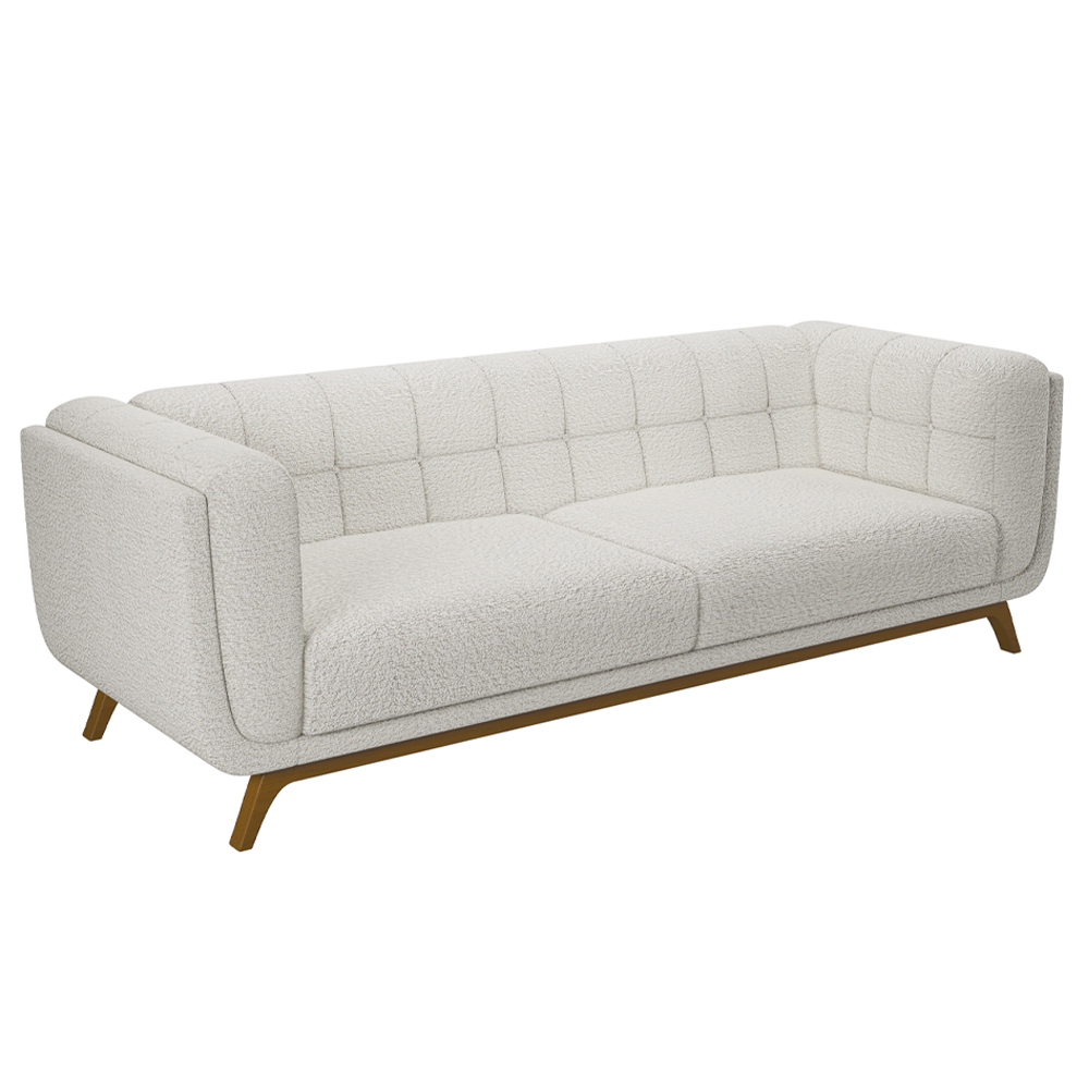 Sofá Decorativo Sala de Estar 180cm Rocket 2 Lugares Base Madeira Boucle Branco G45 - Gran Belo