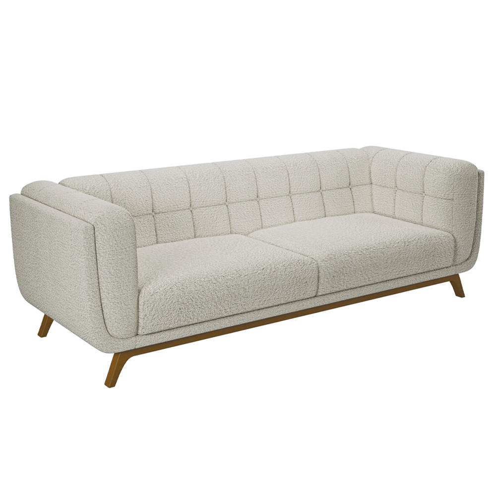 Sofá Decorativo Sala de Estar 180cm Rocket 2 Lugares Base Madeira Boucle Off White G45 - Gran Belo