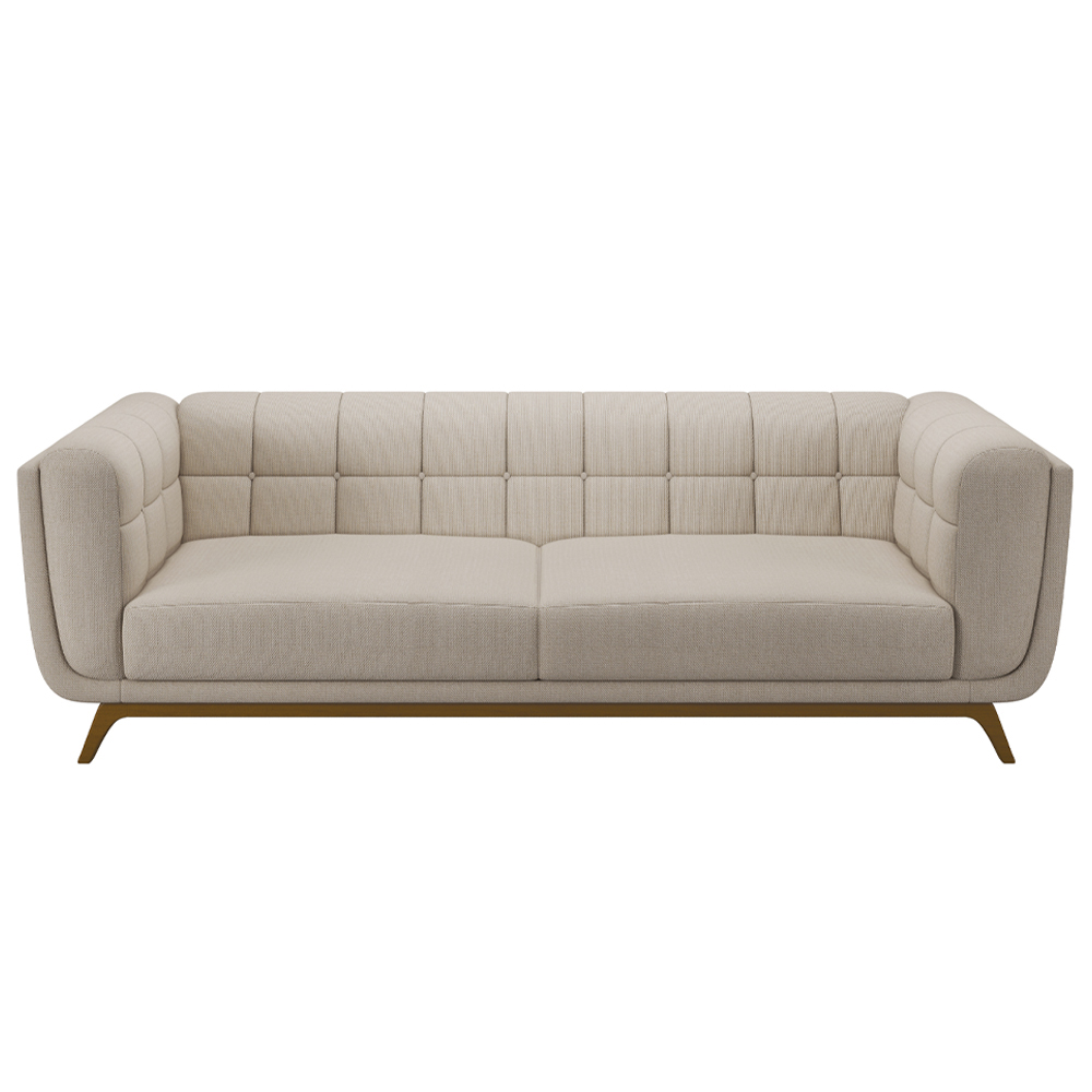 Sofá Decorativo Sala de Estar 180cm Rocket 2 Lugares Base Madeira Linho Off White G45 - Gran Belo
