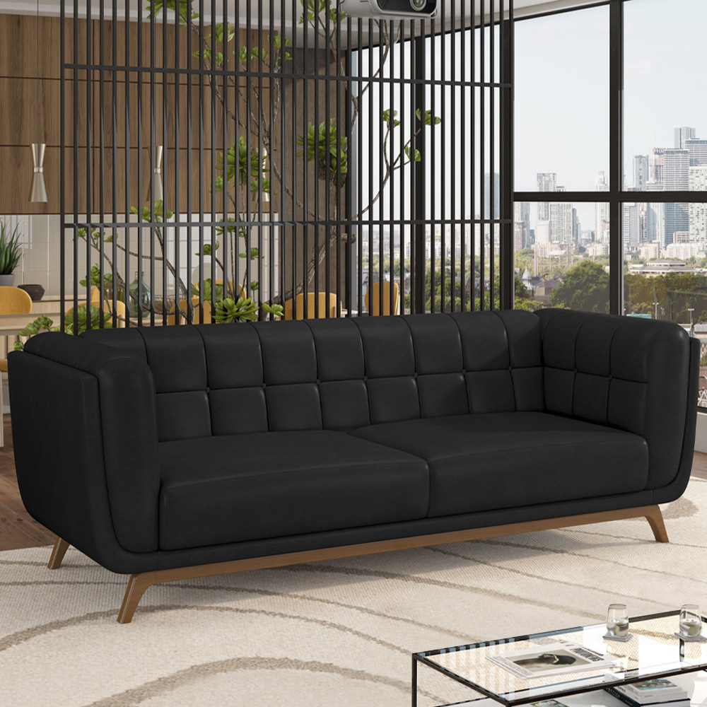 Sofá Decorativo Sala de Estar 180cm Rocket 2 Lugares Base Madeira PU Preto G45 - Gran Belo