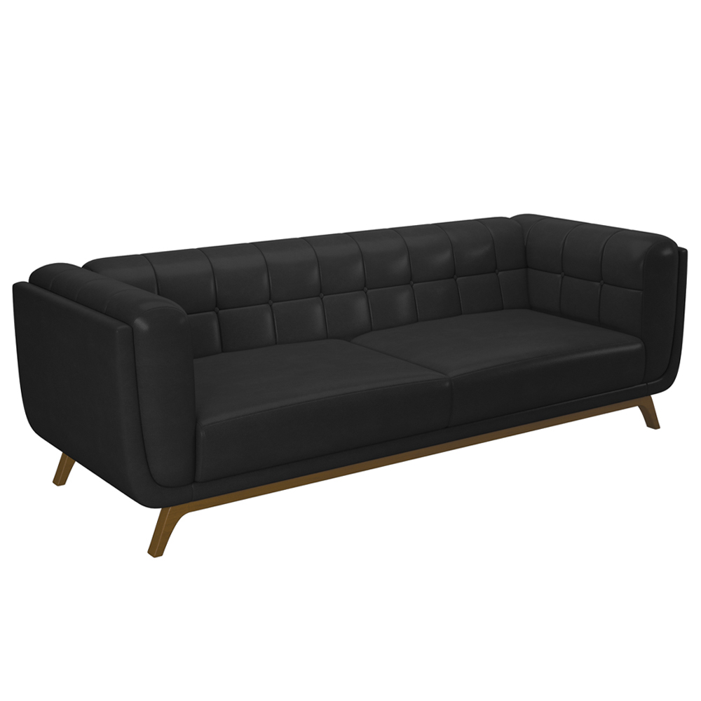 Sofá Decorativo Sala de Estar 180cm Rocket 2 Lugares Base Madeira PU Preto G45 - Gran Belo