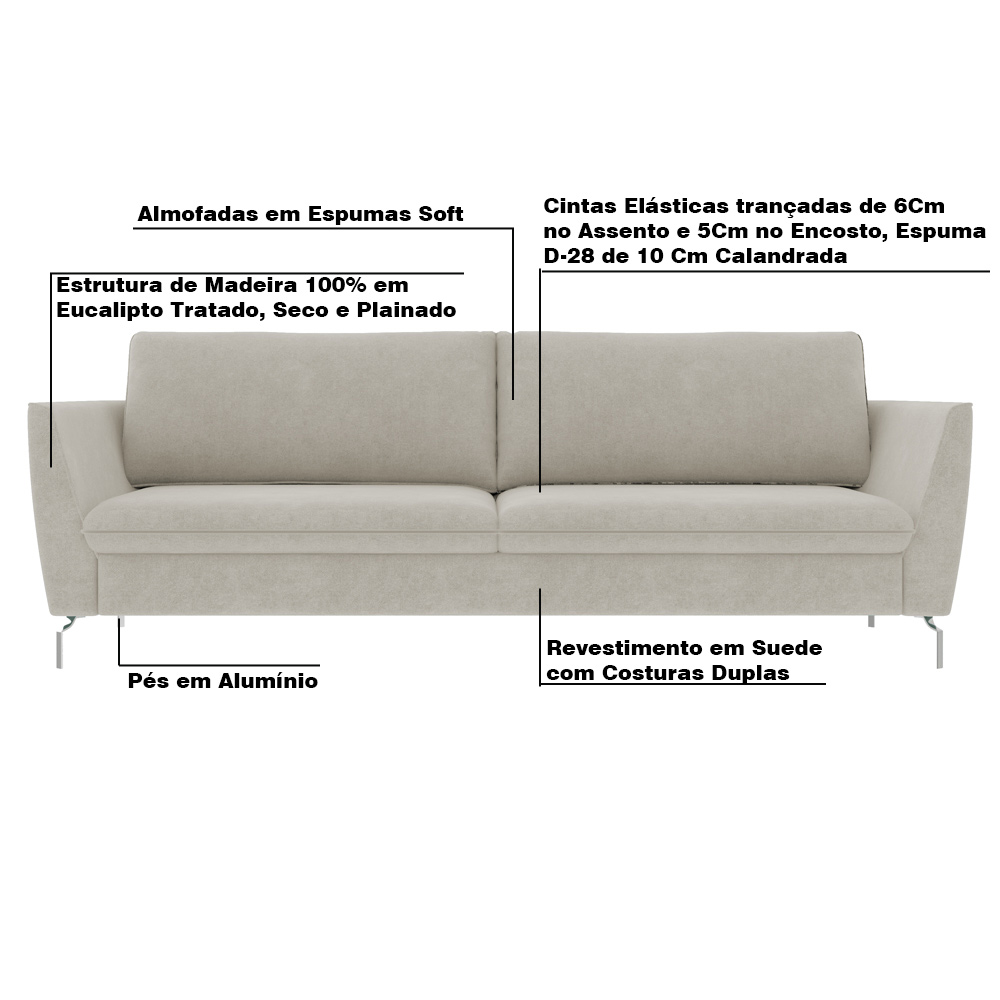 Sofá Decorativo Sala de Estar 190cm Olívia Suede Bege G52 - Gran Belo