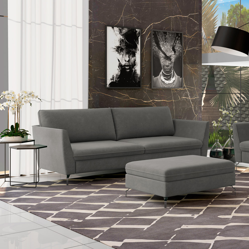 Sofá Decorativo Sala de Estar 190cm Olívia Suede Grafite G52 - Gran Belo