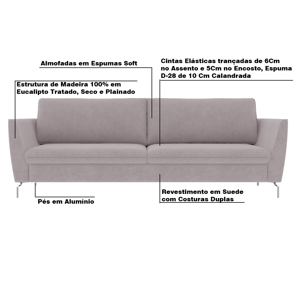 Sofá Decorativo Sala de Estar 210cm Olívia Suede Rosê G52 - Gran Belo