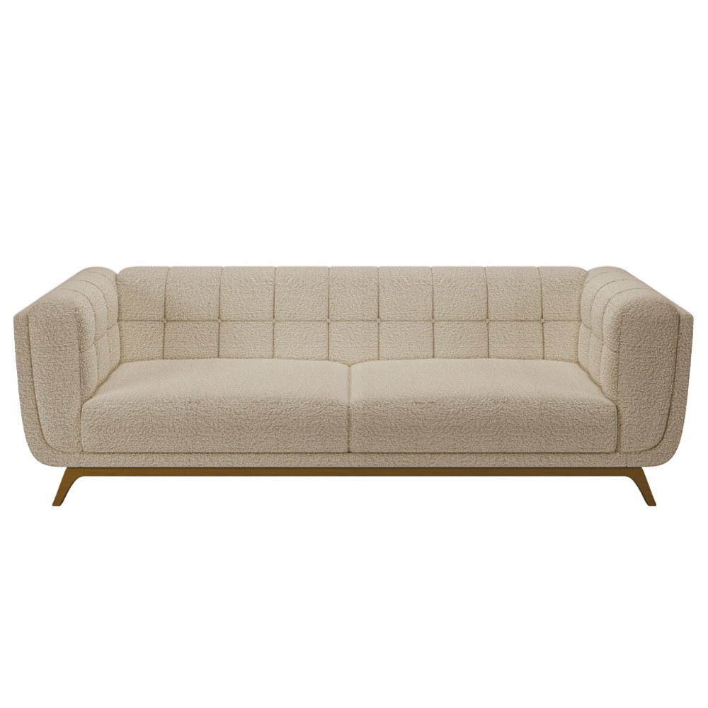 Sofá Decorativo Sala de Estar 240cm Rocket 3 Lugares Base Madeira Boucle Bege G45 - Gran Belo