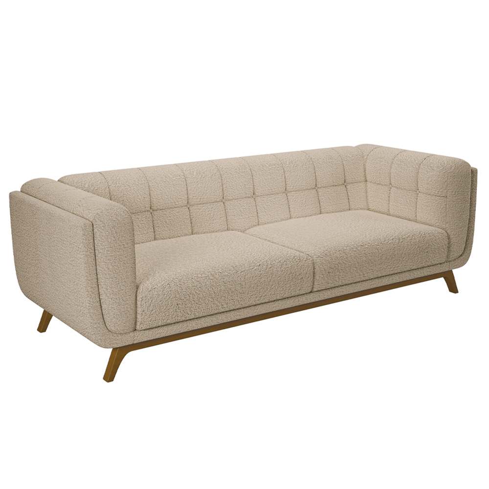 Sofá Decorativo Sala de Estar 240cm Rocket 3 Lugares Base Madeira Boucle Bege G45 - Gran Belo
