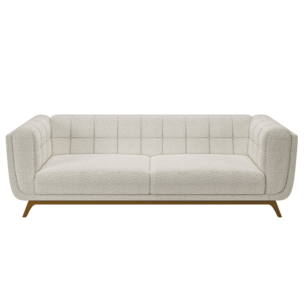Sofá Decorativo Sala de Estar 240cm Rocket 3 Lugares Base Madeira Boucle Off White G45 - Gran Belo