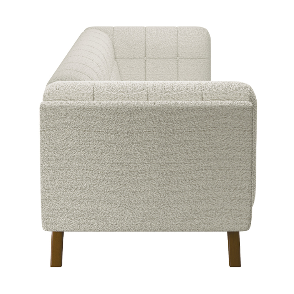 Sofá Decorativo Sala de Estar 240cm Rocket 3 Lugares Base Madeira Boucle Off White G45 - Gran Belo