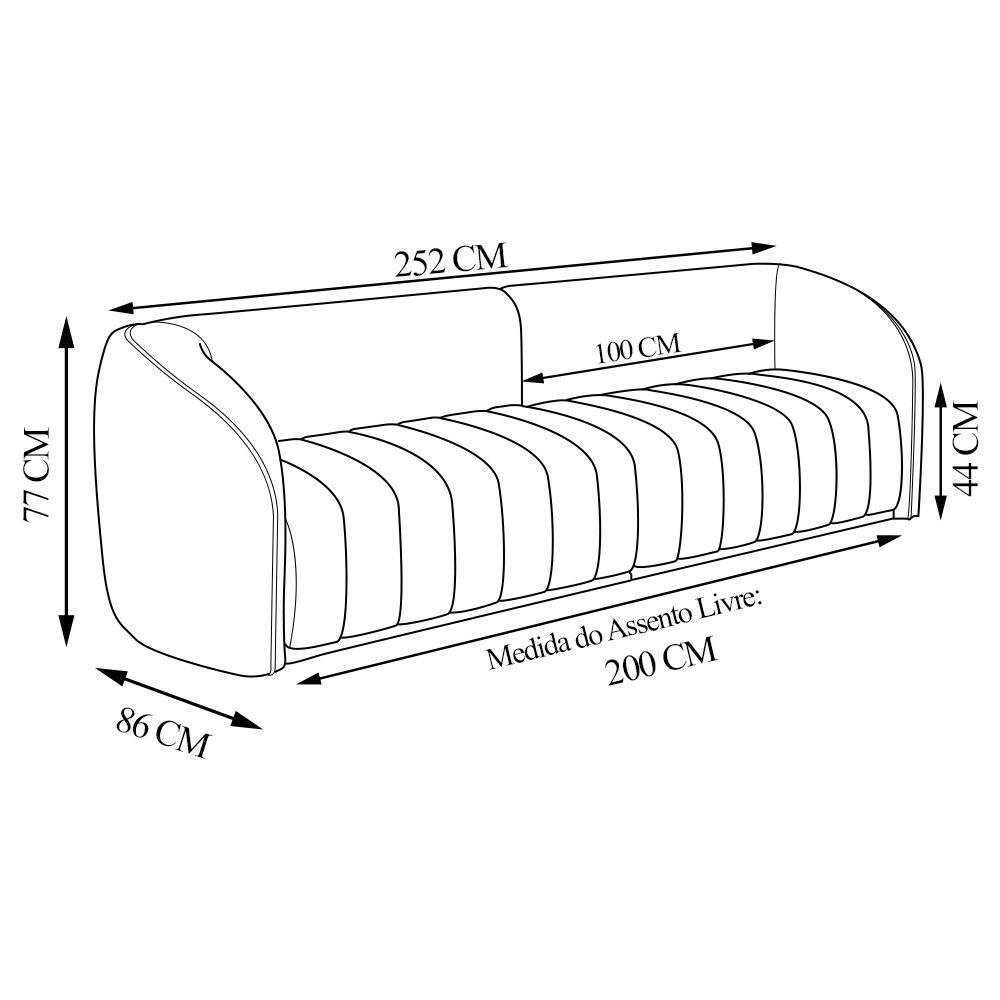 Sofá Decorativo Sala de Estar 252cm Adam 3 Lugares Boucle Bege G45 - Gran Belo