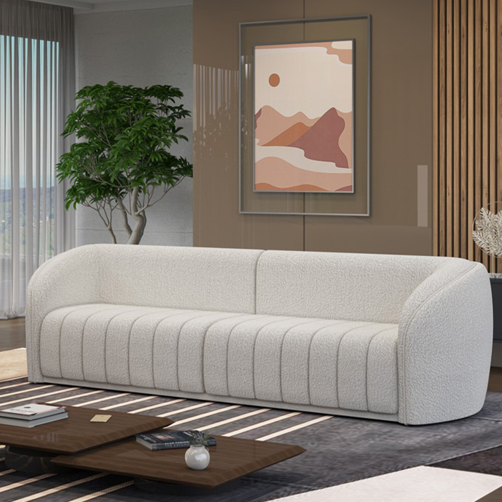 Sofá Decorativo Sala de Estar 252cm Adam 3 Lugares Boucle Branco G45 - Gran Belo
