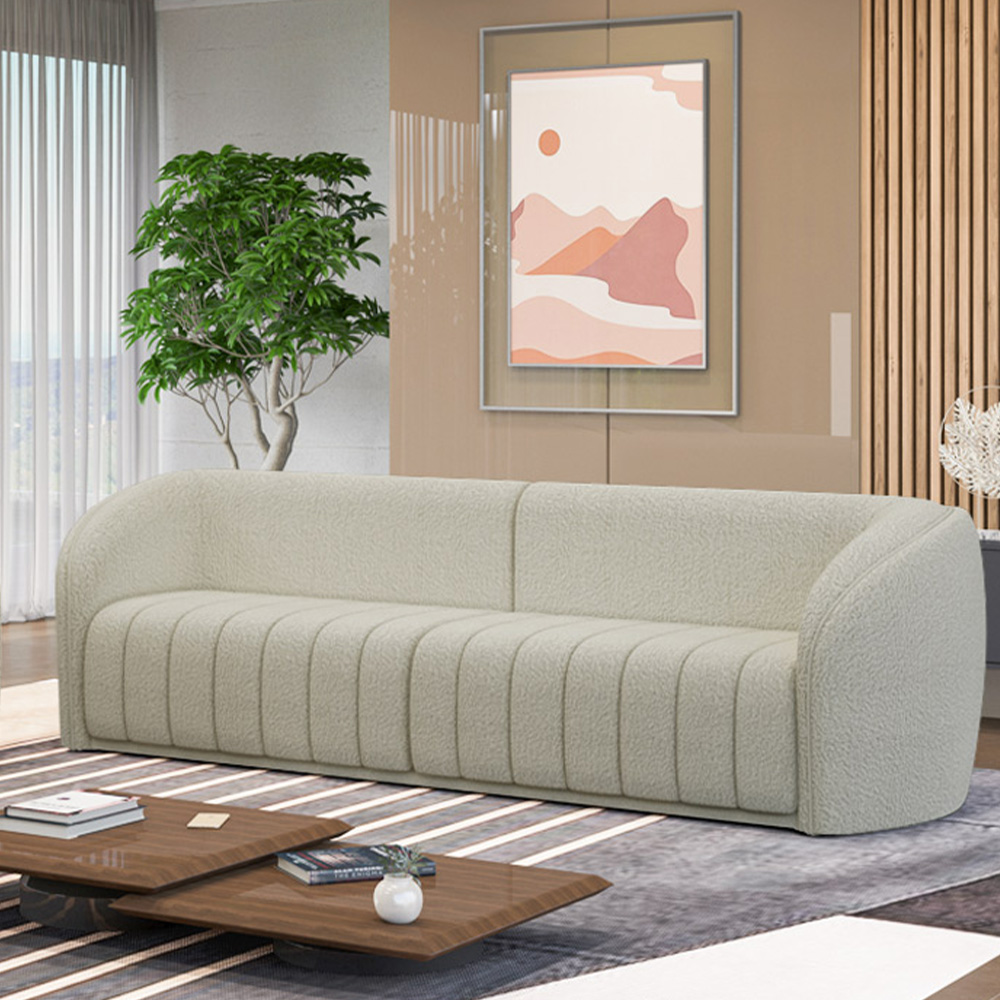 Sofá Decorativo Sala de Estar 252cm Adam 3 Lugares Boucle Off White G45 - Gran Belo