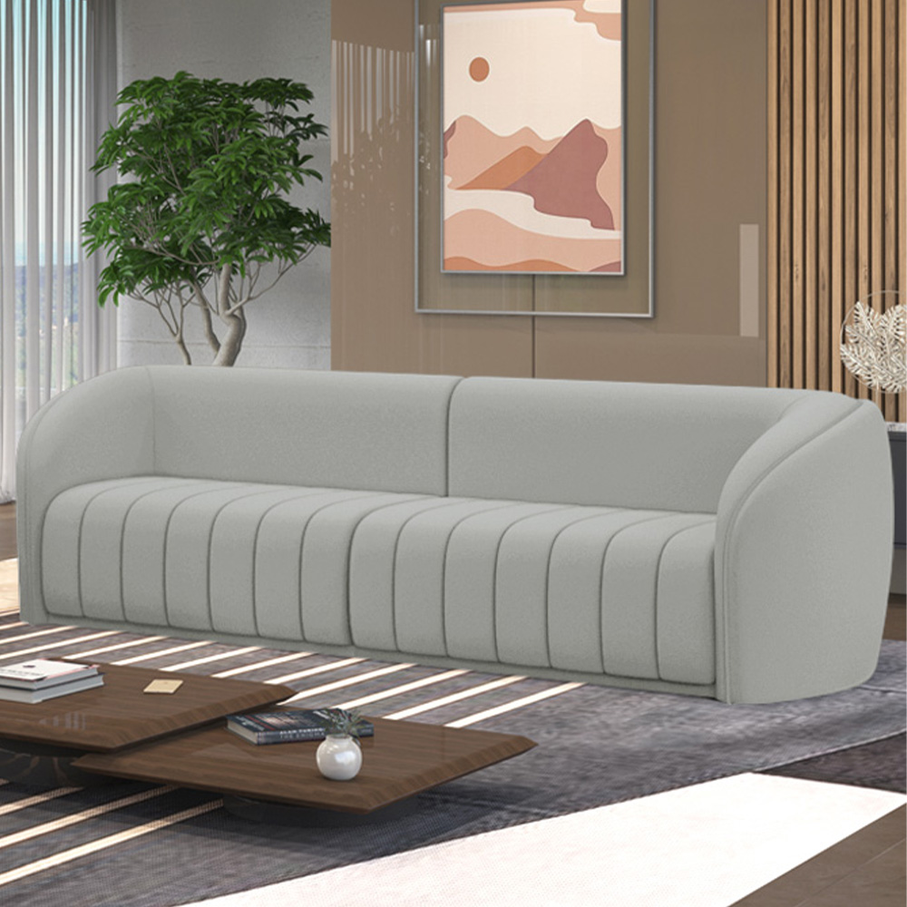 Sofá Decorativo Sala de Estar 252cm Adam 3 Lugares Veludo Cinza Claro G45 - Gran Belo