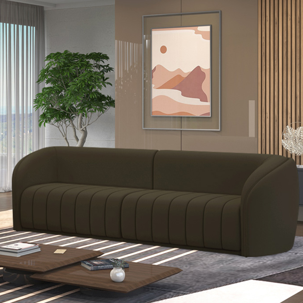 Sofá Decorativo Sala de Estar 252cm Adam 3 Lugares Veludo Marrom G45 - Gran Belo