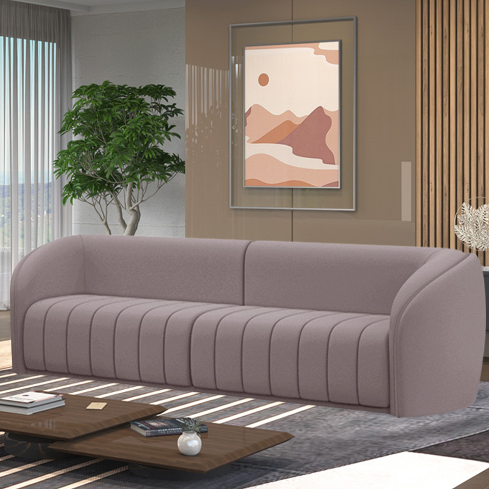 Sofá Decorativo Sala de Estar 252cm Adam 3 Lugares Veludo Rosê G45 - Gran Belo