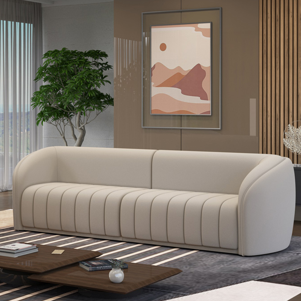 Sofá Decorativo Sala de Estar 332cm Adam 4 Lugares Veludo Bege G45 - Gran Belo