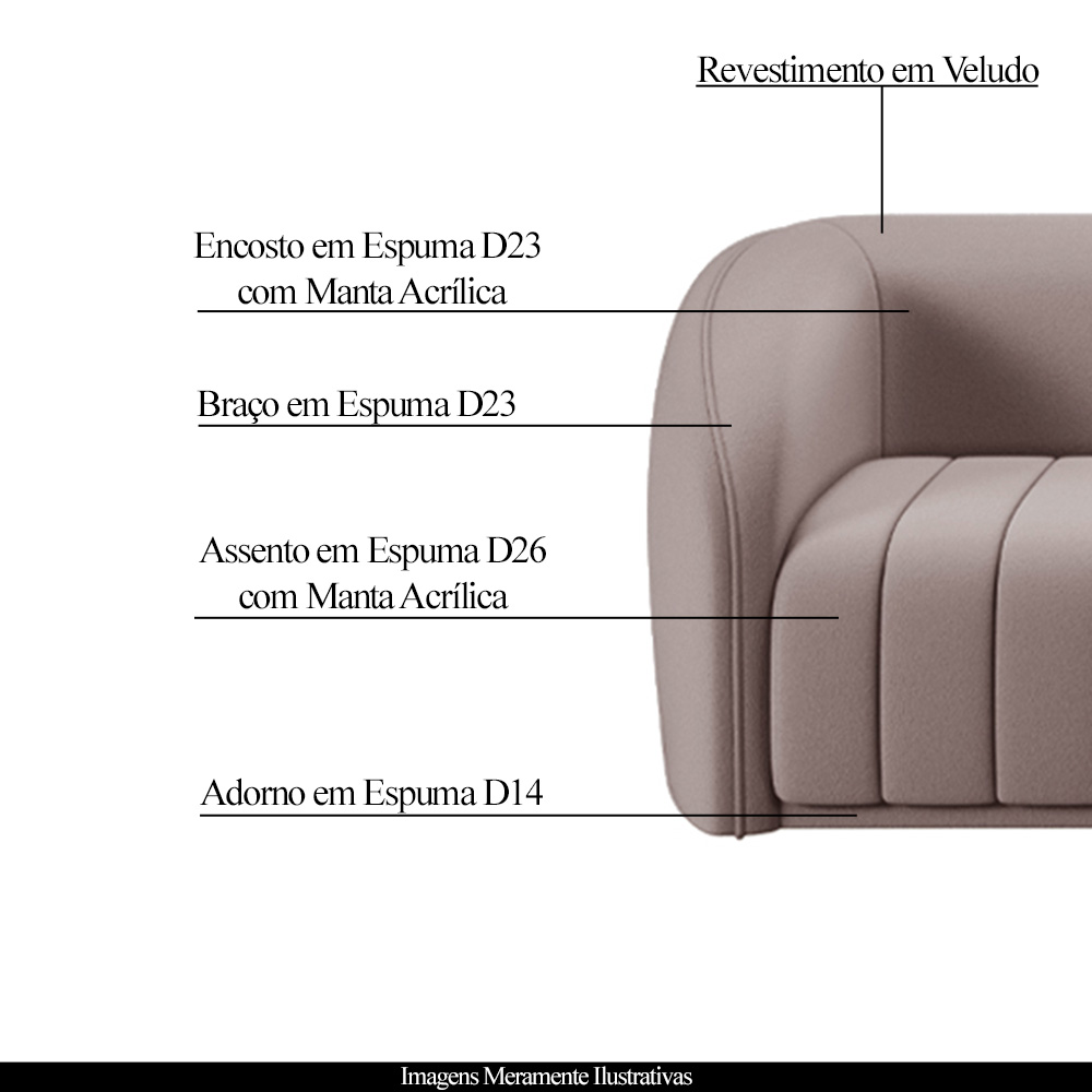 Sofá Decorativo Sala de Estar 332cm Adam 4 Lugares Veludo Rosê G45 - Gran Belo