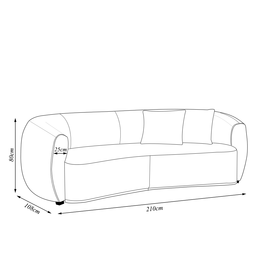 Sofá Decorativo Sala de Estar Curvo Esther 3 Lugares 210cm com Almofadas Pés em Madeira Linho Azul Marinho G89 - Gran Belo