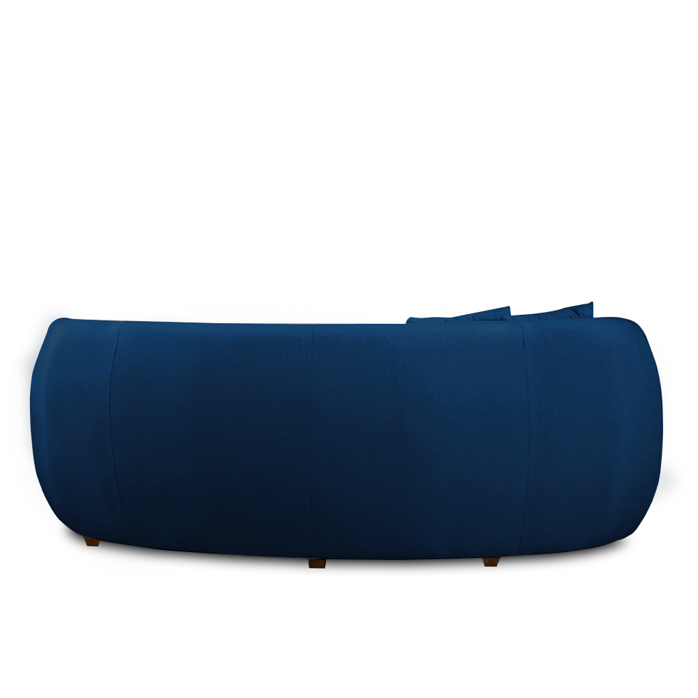 Sofá Decorativo Sala de Estar Curvo Esther 3 Lugares 210cm com Almofadas Pés em Madeira Linho Azul Marinho G89 - Gran Belo