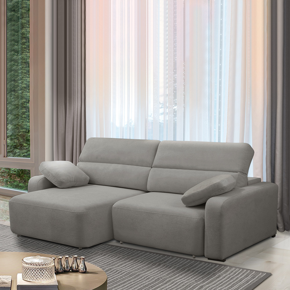 Sofá Decorativo Sala de Estar Ibiza 3 Lugares 240cm Reclinável e Retrátil Bouclê Cinza G89 - Gran Belo