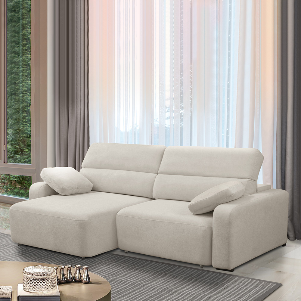 Sofá Decorativo Sala de Estar Ibiza 4 Lugares 280cm Reclinável e Retrátil Bouclê Off White G89 - Gran Belo