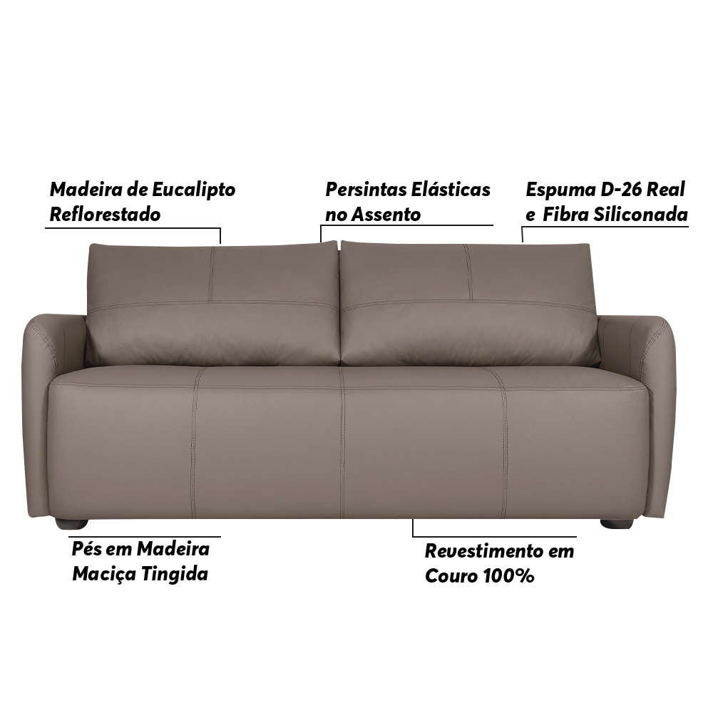 Sofá Decorativo Sala de Estar Lily 2 Lugares 160cm Couro Cimento G34 - Gran Belo