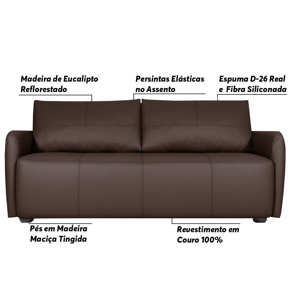 Sofá Decorativo Sala de Estar Lily 2 Lugares 180cm Couro Café G34 - Gran Belo