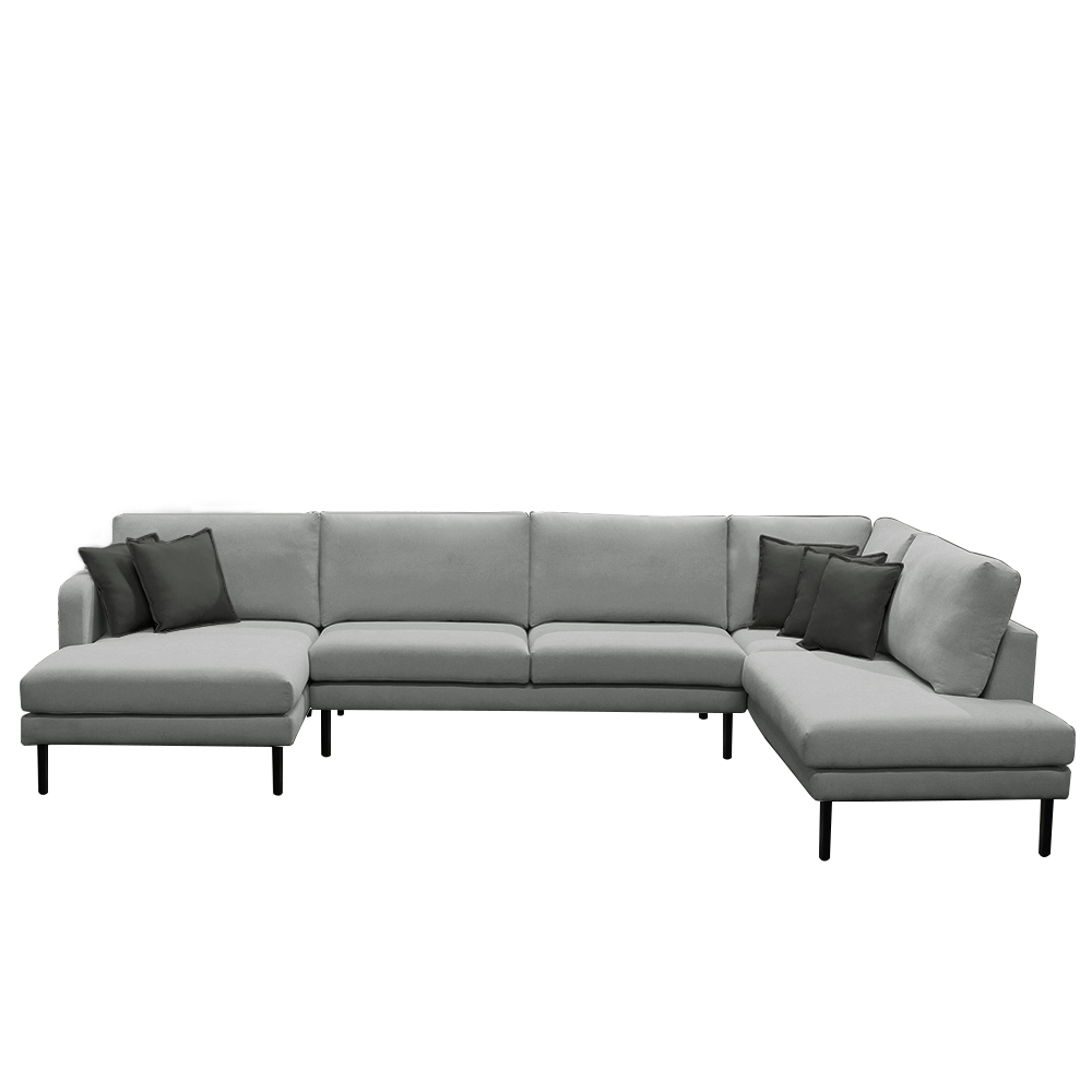 Sofá Decorativo Sala de Estar Osaka 310cm Modulado em U com Almofadas Pés em Madeira Linho Cinza G89 - Gran Belo